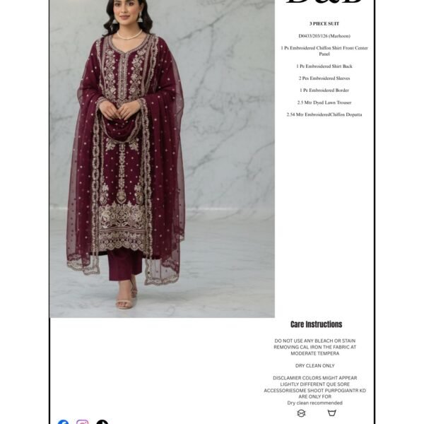 Chiffion Embroidered Unstitced 3 Piece