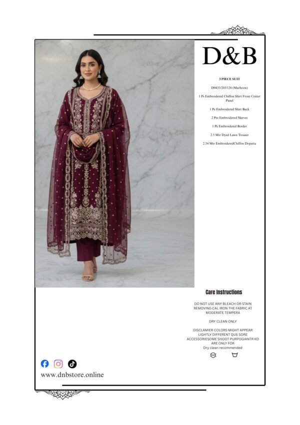 Chiffion Embroidered Unstitced 3 Piece